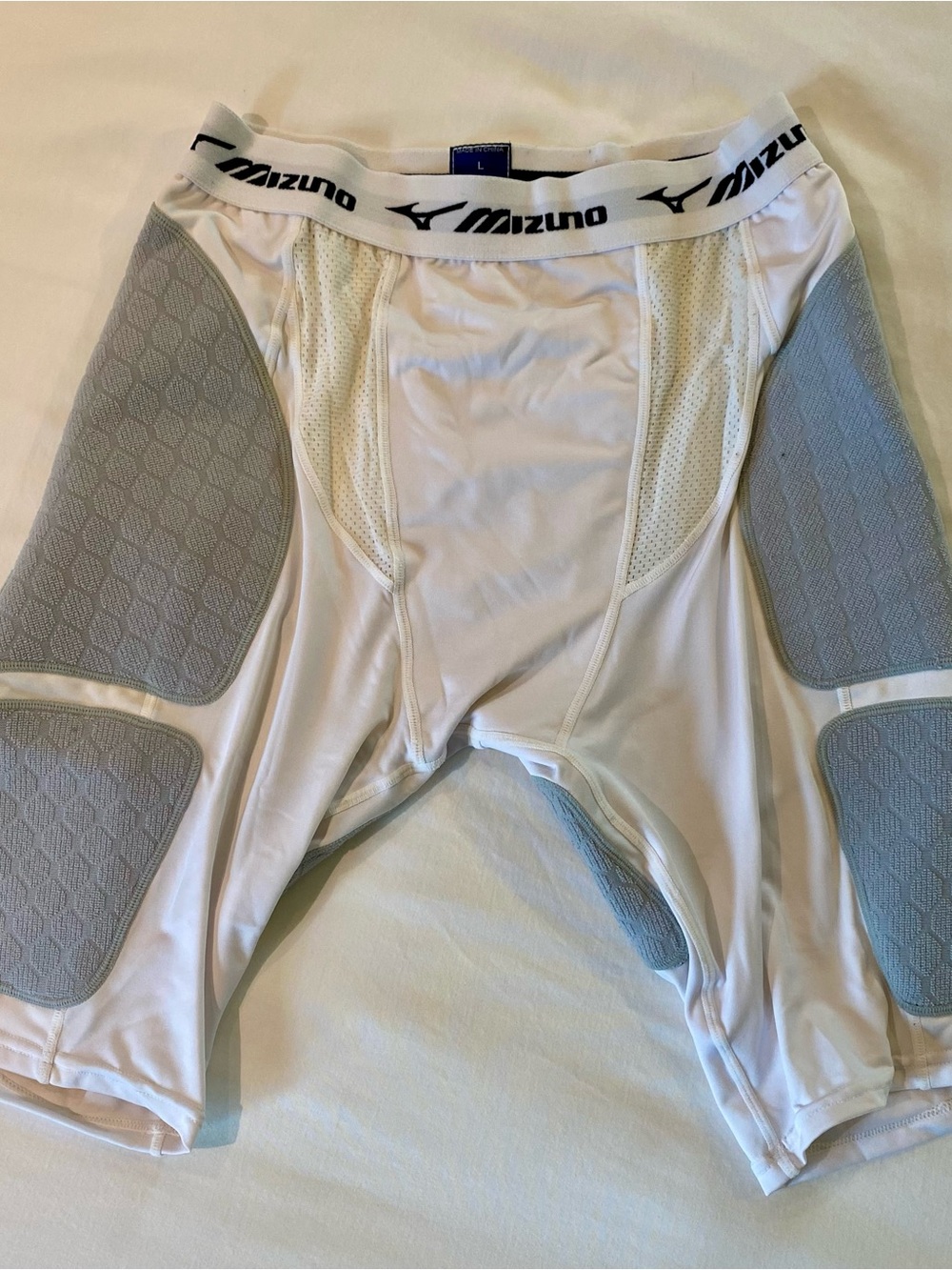 Mizuno White Athletic Compression Shorts with Black Logo Waistband